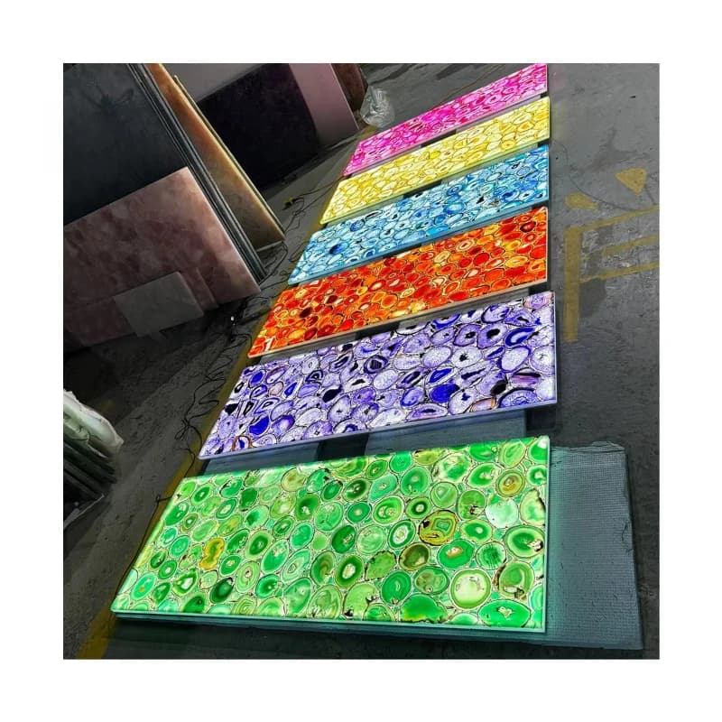 comptoir de décoration murale au sol avec rétro-éclairage naturel couleur agate ardoise