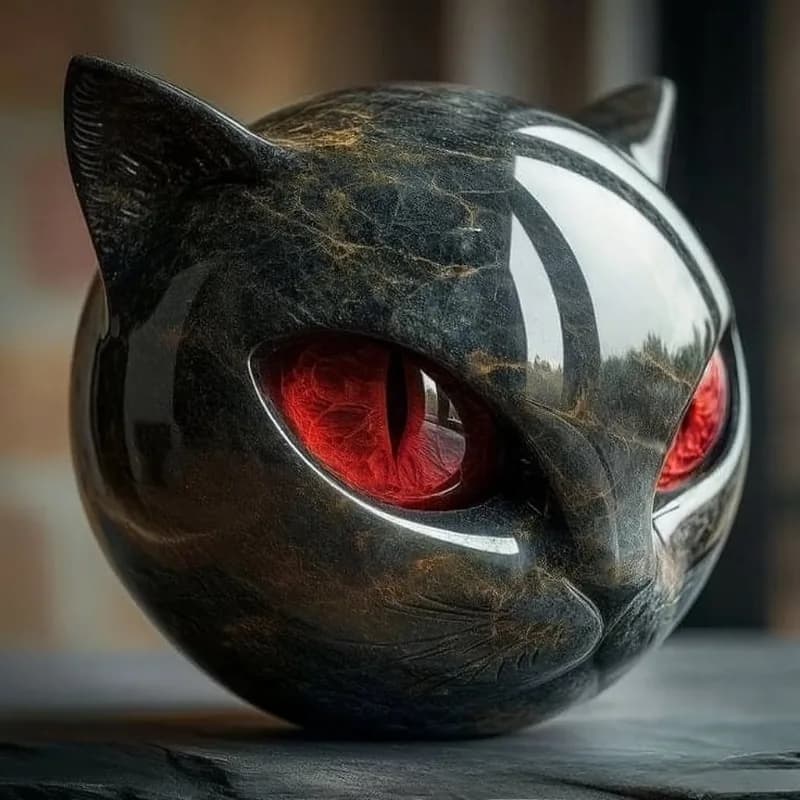 Figurine décorative en pierre de chat noir, tête de chat en résine, pierre de guérison, Texture en m