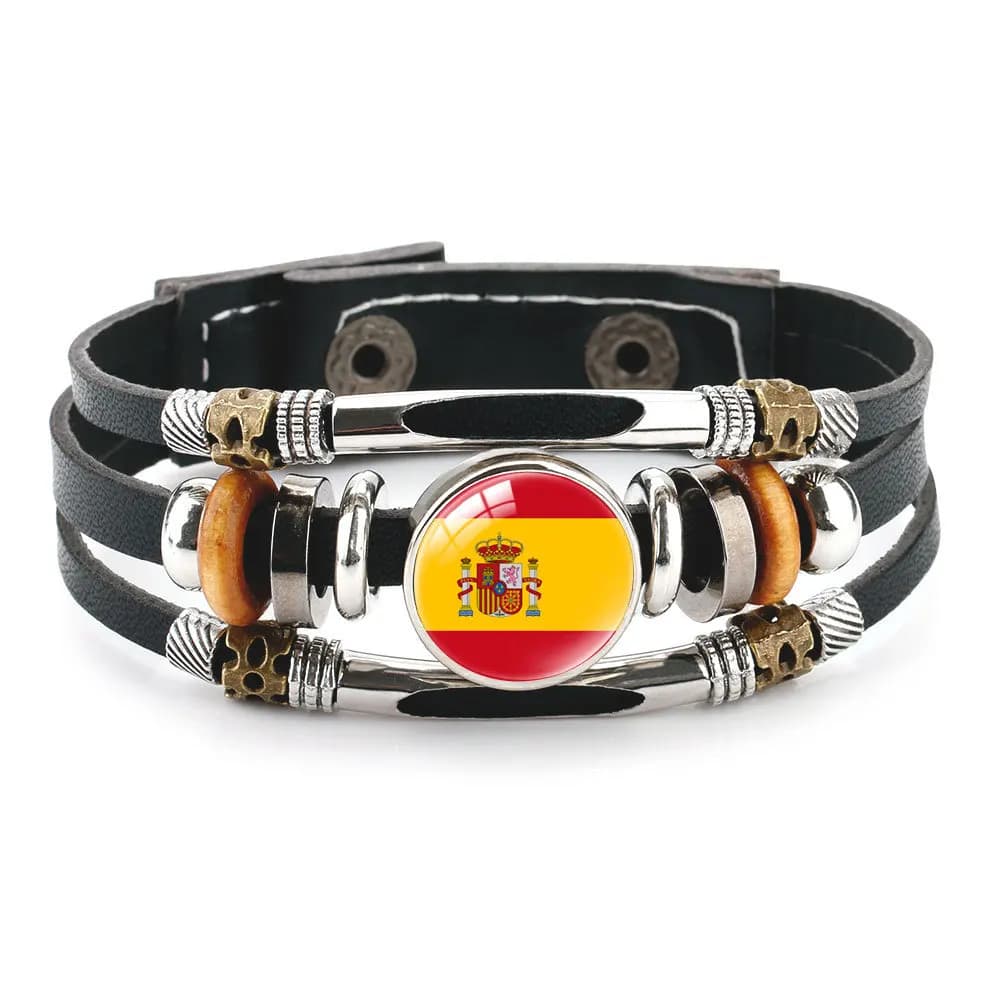 Bracelet drapeau espagnol fait à la main, boucle magnétique détachable, corde tressée, accessoires e