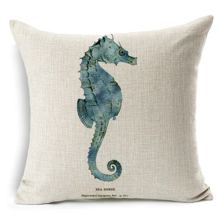 Taie d'oreiller carrée en lin avec impression de coquillages, housse de coussin, vie marine, étoile 
