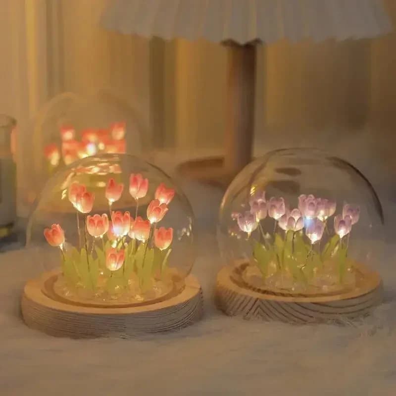 LED veilleuse ornements à la main bricolage chevet artificiel tulipe fleur lampe de nuit chambre bur