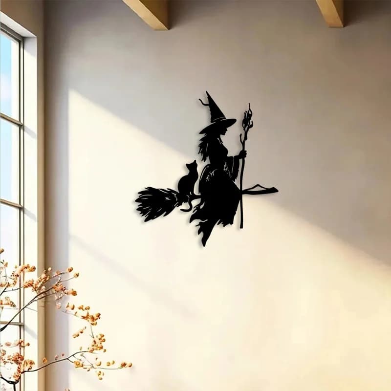 Décoration murale plate 2D sorcière d'Halloween, accent festif pour la maison et les fêtes