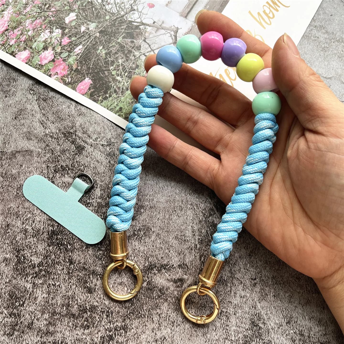 Accessoires de téléphone, dragonne perlée, porte-clés doré, lanière, Bracelet coloré, accessoires de