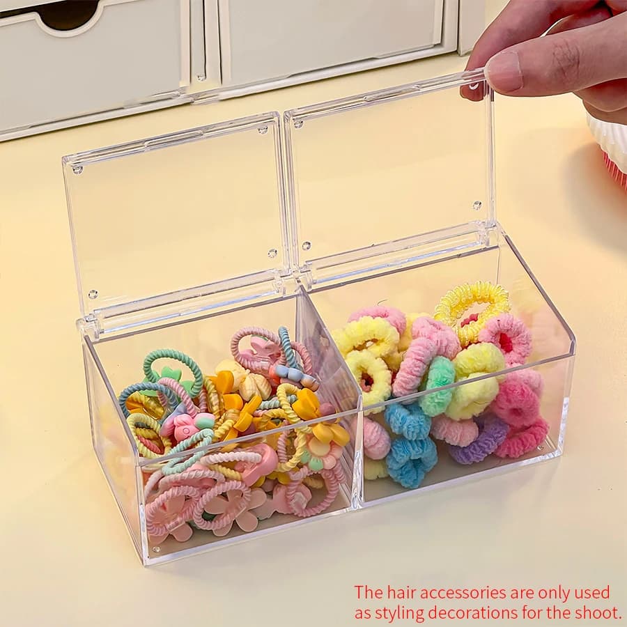 Boîte de rangement pour accessoires de cheveux à deux niveaux, boîte de rangement pour bijoux en acr