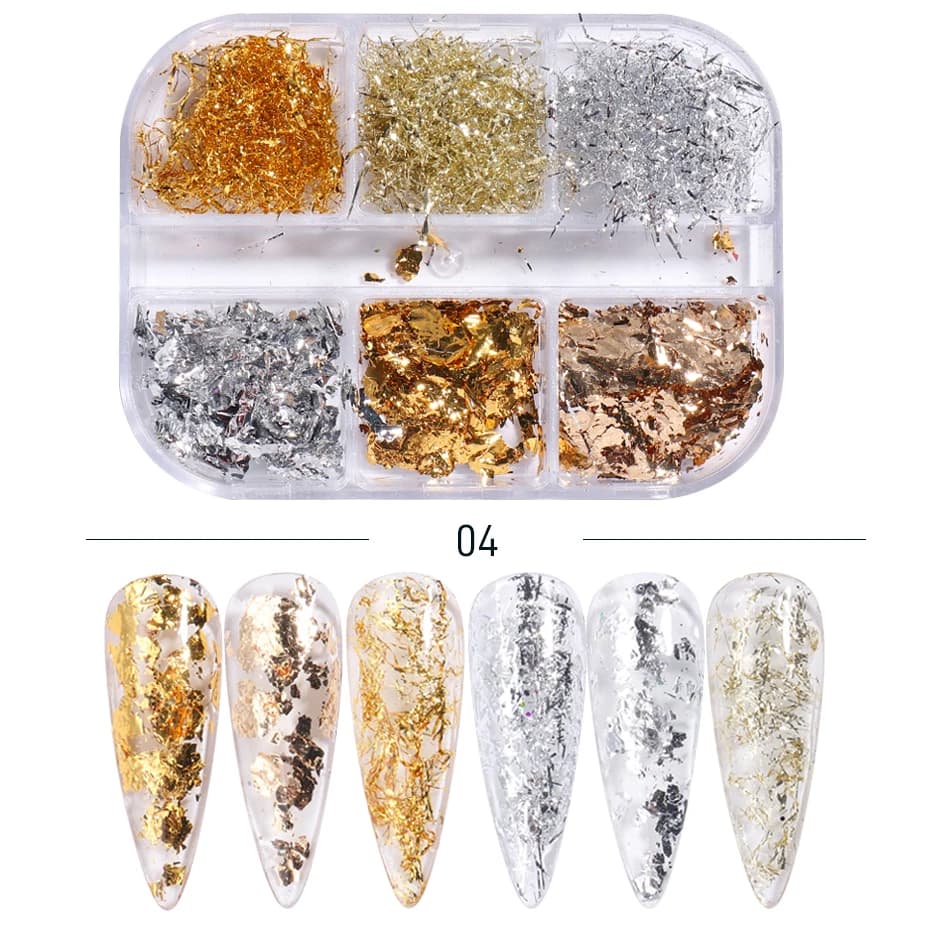 Feuille d'aluminium Nail Art Paillettes or argent flocons feuille irrégulière autocollant fil décor 