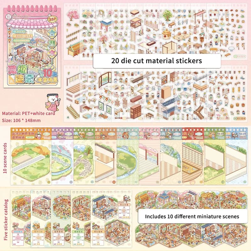 1 ensemble de livres d'autocollants à thème Chinoiserie, série Paysage Montagne et Rivière, autocoll