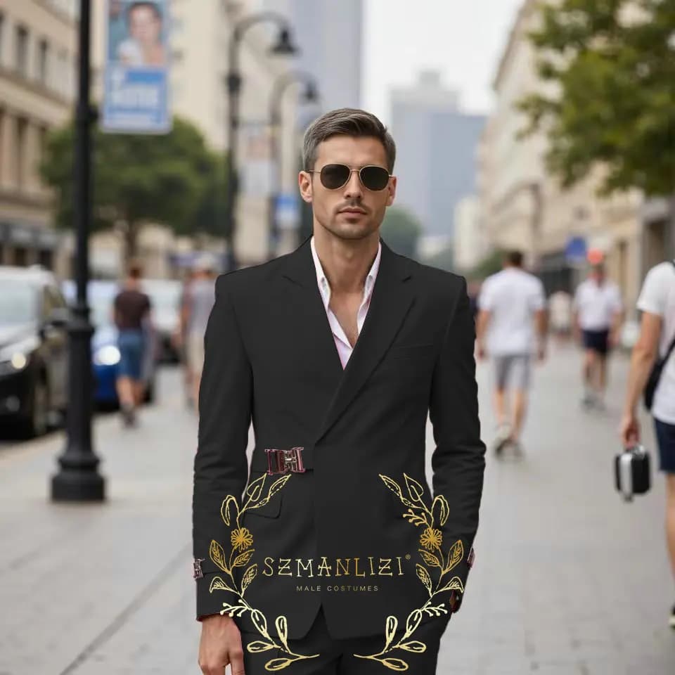 Costumes rose pour hommes, bouton en métal, Double boutonnage, Blazer, revers, ensemble formel éléga