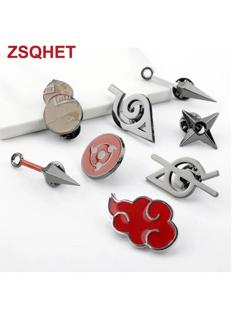 Broche Naruto 8 pièces/ensemble, motif dessin animé, épinglette en métal rouge pour sac à dos, vêtem