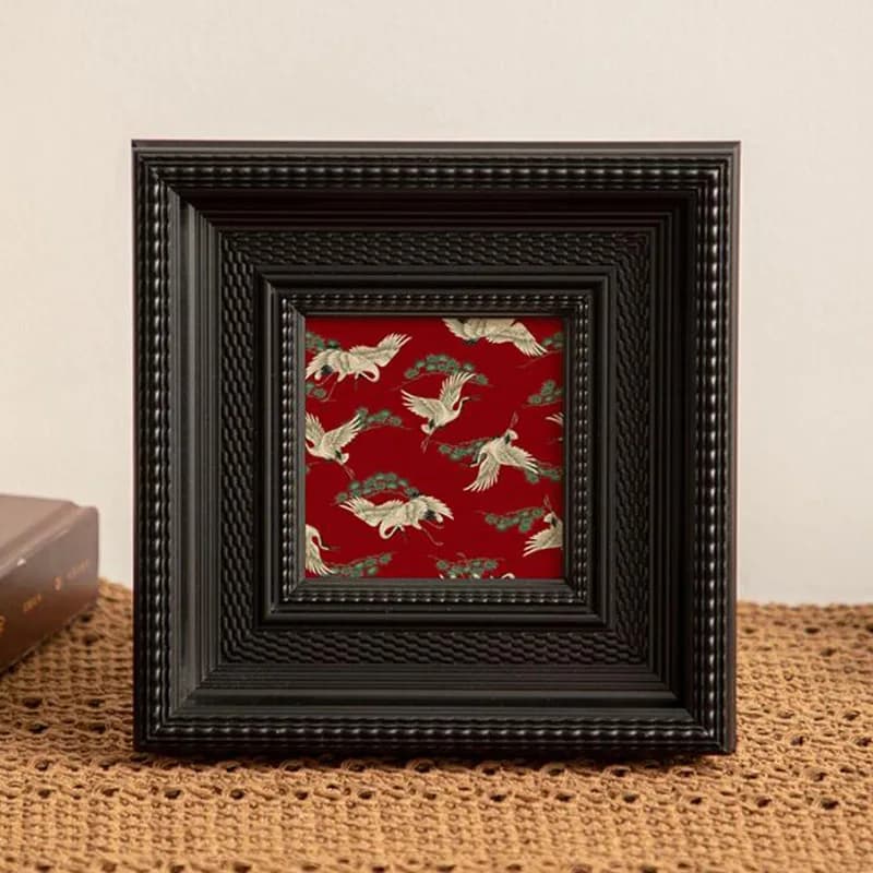 Cadre photo carré en résine noire de style rétro chinois, motif tissé, pour chambre à coucher, décor