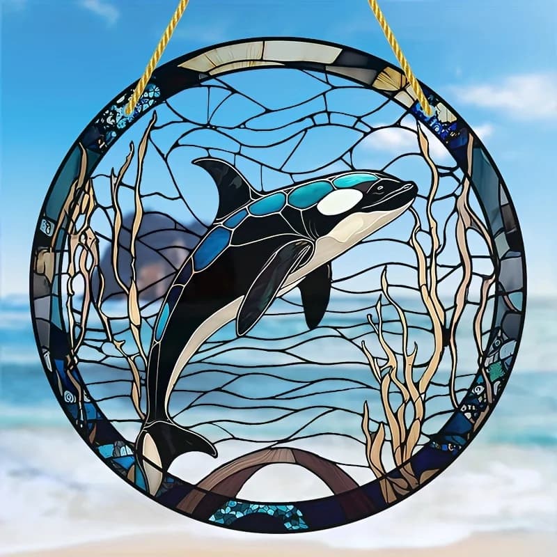 Orca Whale Window Face Decor, Suncatcher acrylique, ornement artistique pour la maison et le jardin,