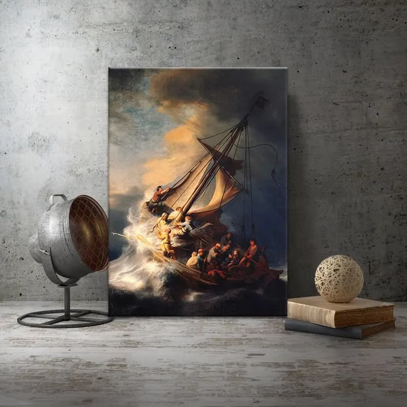 Toile imprimée du sacré cœur de jésus, la tempête sur la mer de Galilee, Art mural pour décoration d