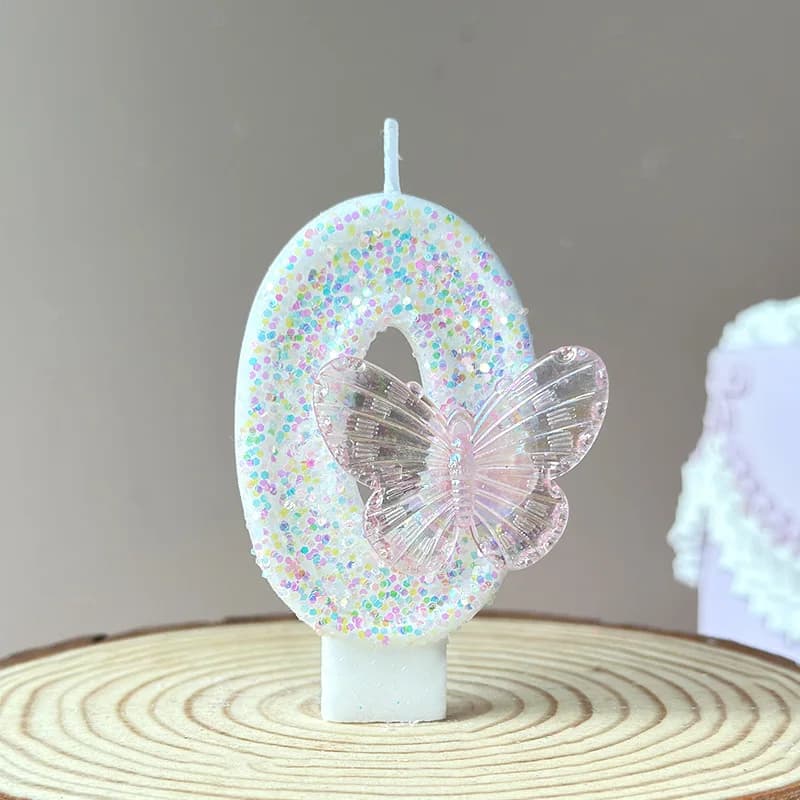 Bougie numéro d'anniversaire princesse rose ombré, Design papillon pour filles, décoration de Table 