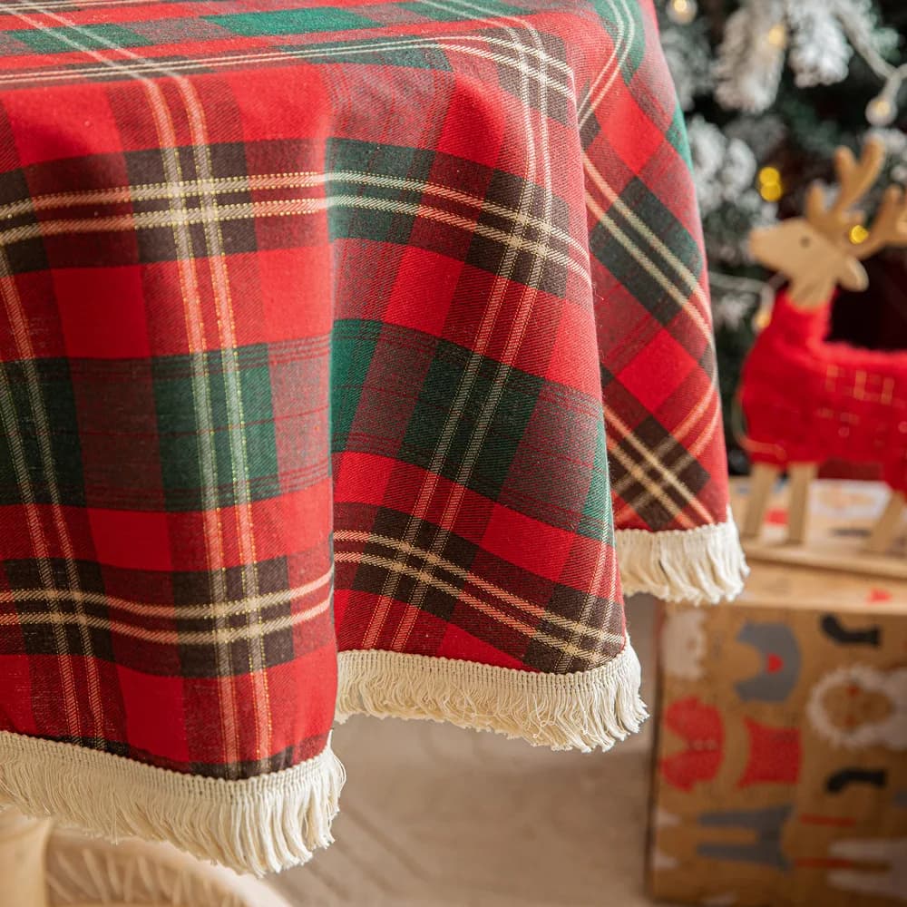 Nappe de Noël Vintage à Carreaux Rouges et Verts, Décoration de Nouvel An, Maison, Salle à Manger, T