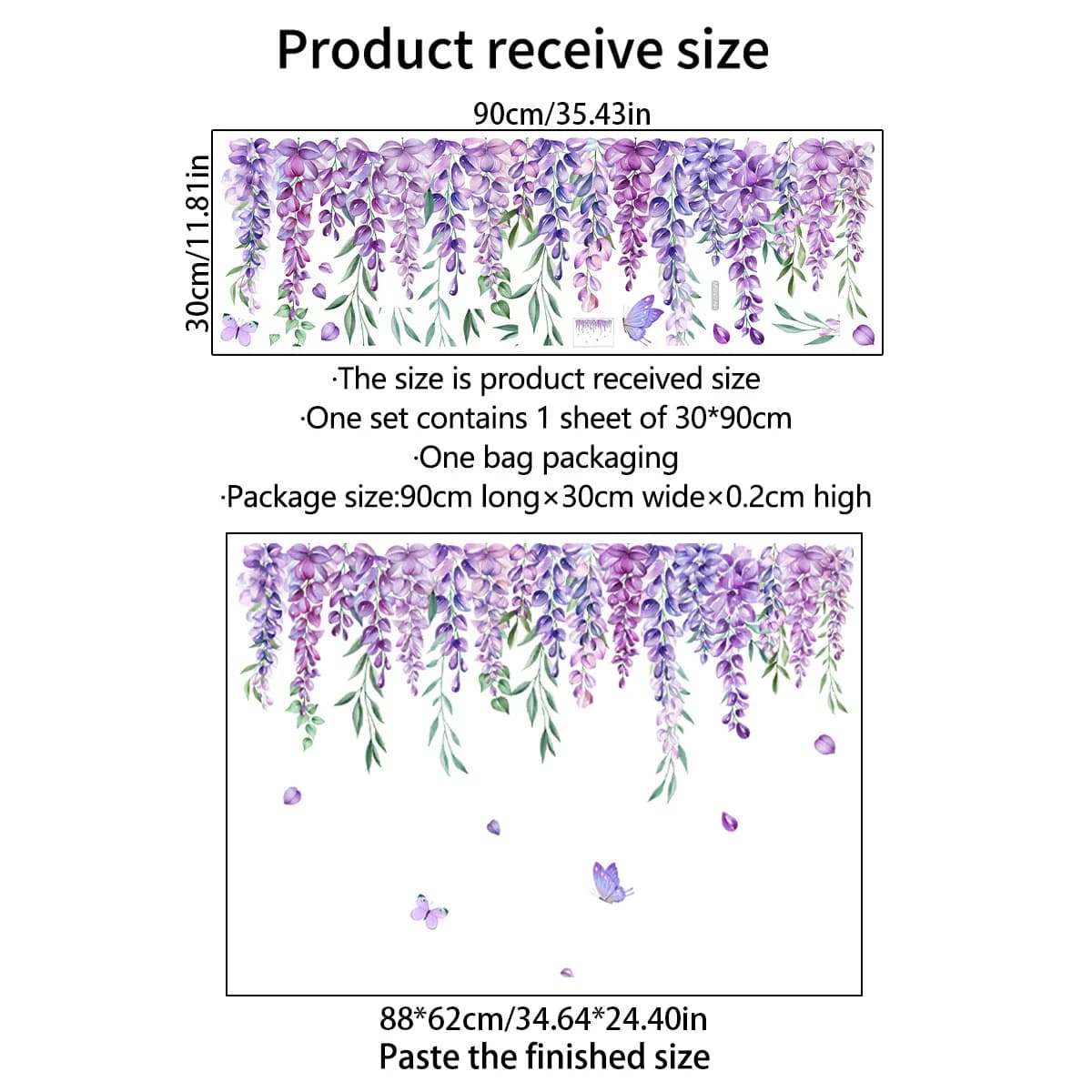 Autocollant mural plante fleurs violettes pour salon chambre à coucher, décor mural de fond, sticker
