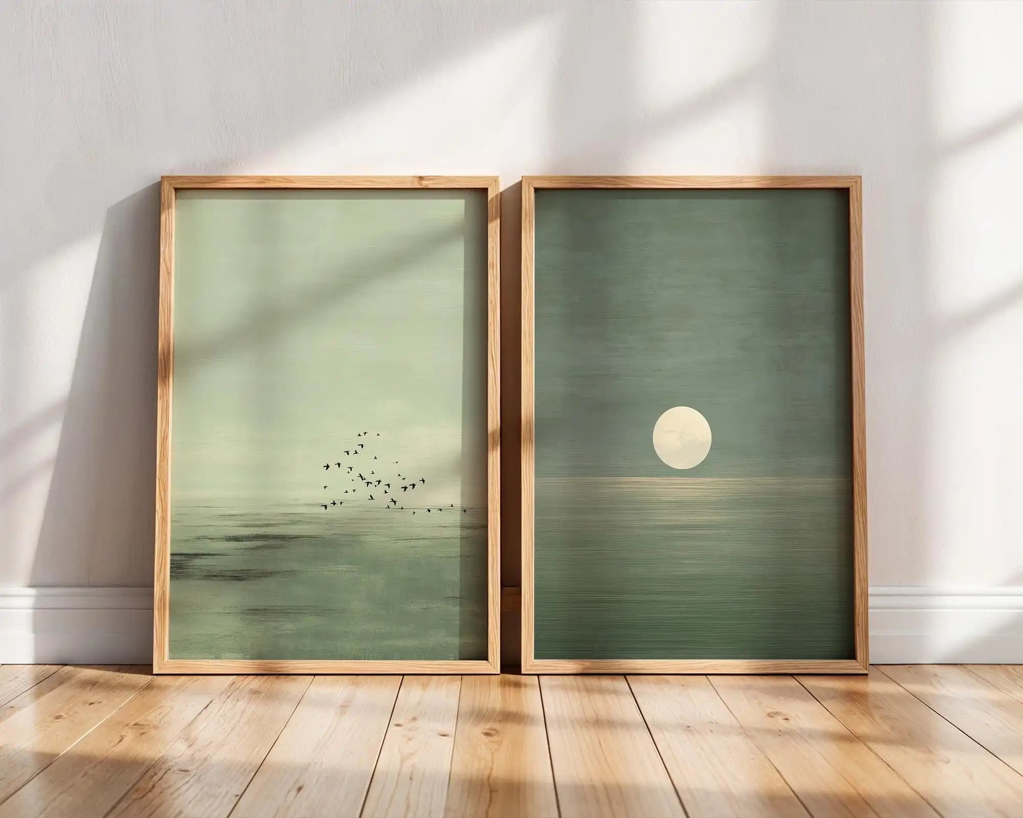 Japandi Wall Art Minimalist Pink Sunset Print, Décor Zen Scandinave, Illustration de paysage abstrai
