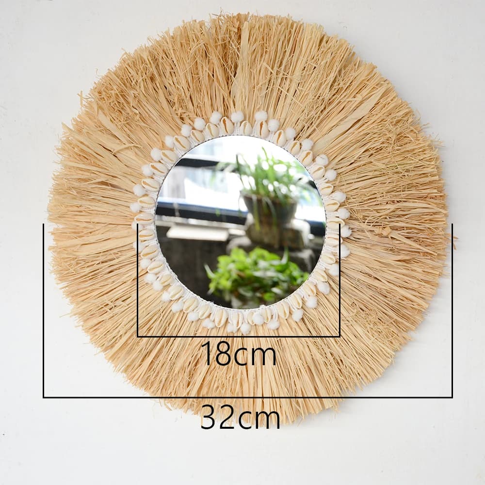 Boho décoration de la maison paille tissé à la main miroir décoration murale décoration de la maison