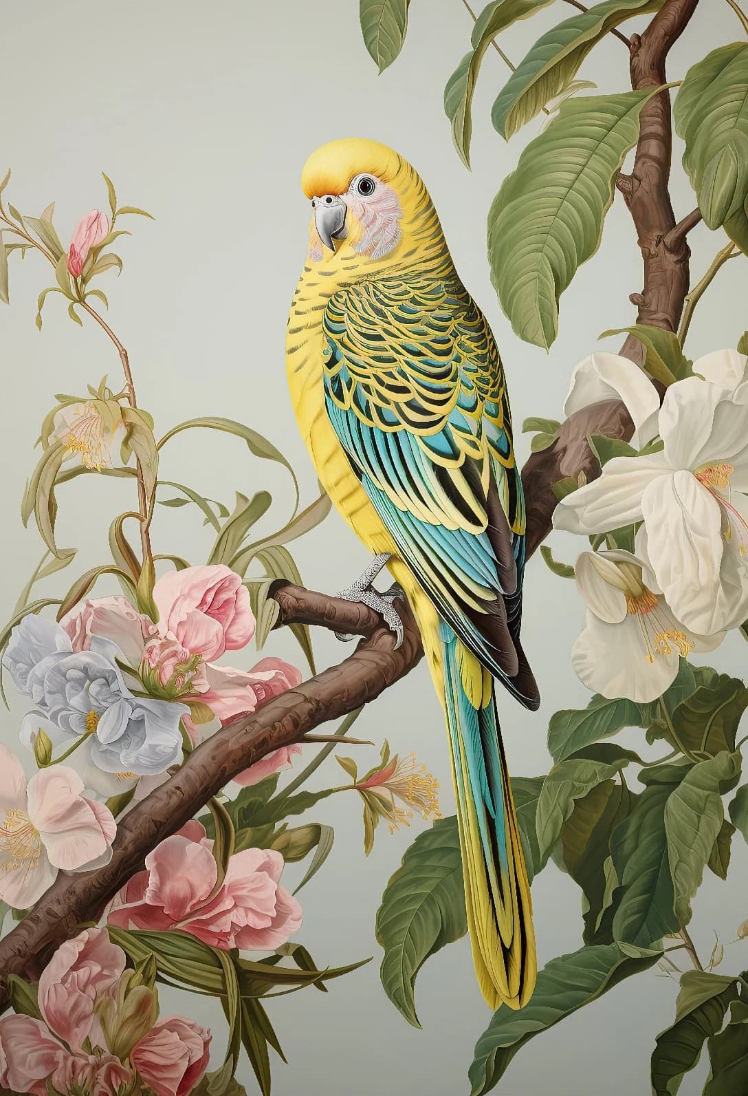 Chinoiserie traditionnelle oiseau et fleur perruche heron paysage affiche toile impression mur Art p