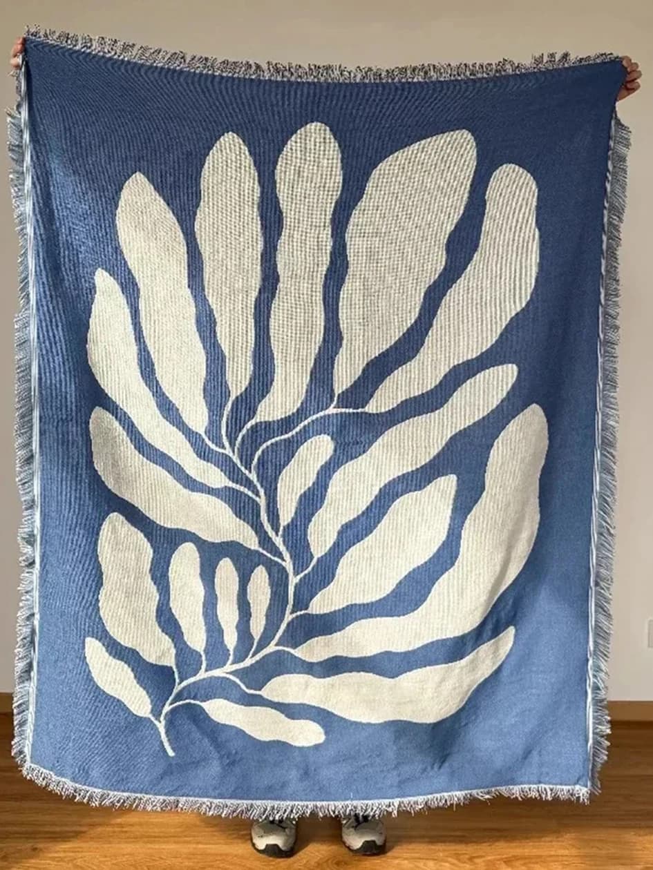 Couverture de canapé décontractée bleue avec glands, décoration murale suspendue, tapisserie de Styl