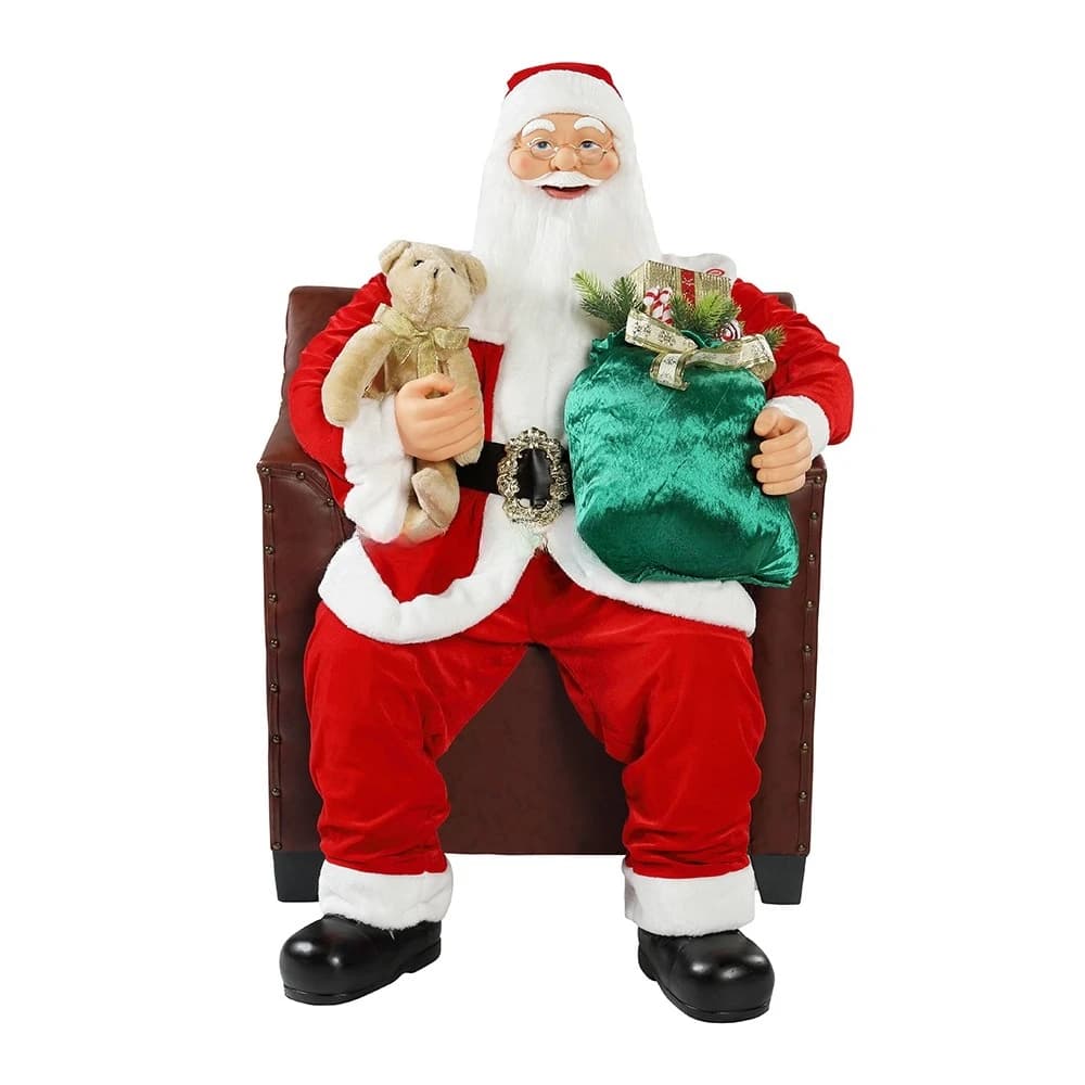 Canapé animé rouge, lumières de noël et musique, décoration de statues de vacances traditionnelles