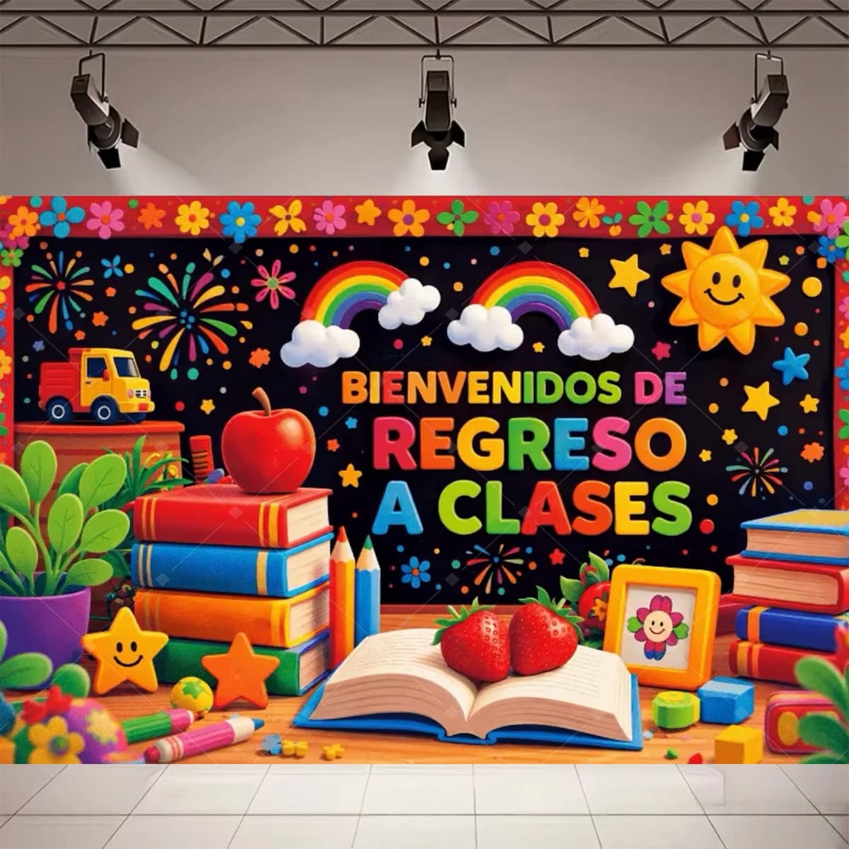 Décorations de fête de rentrée scolaire, toile de fond espagnole « Bienvenidos De Regreso A Clases »