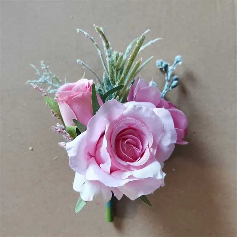 Boutonnières fleurs artificielles Roses blanches soie ivoire Corsage boutonnière garçons d'honneur b
