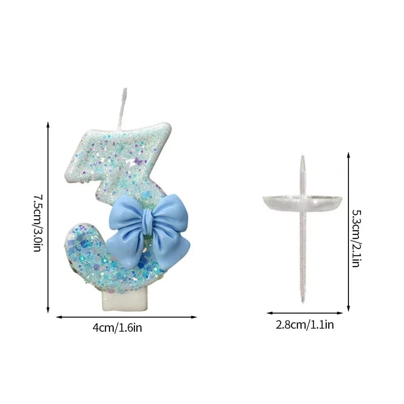 Bougies d'anniversaire avec nœud bleu, numéro de bougie, décoration de gâteau, décoration de gâteau 