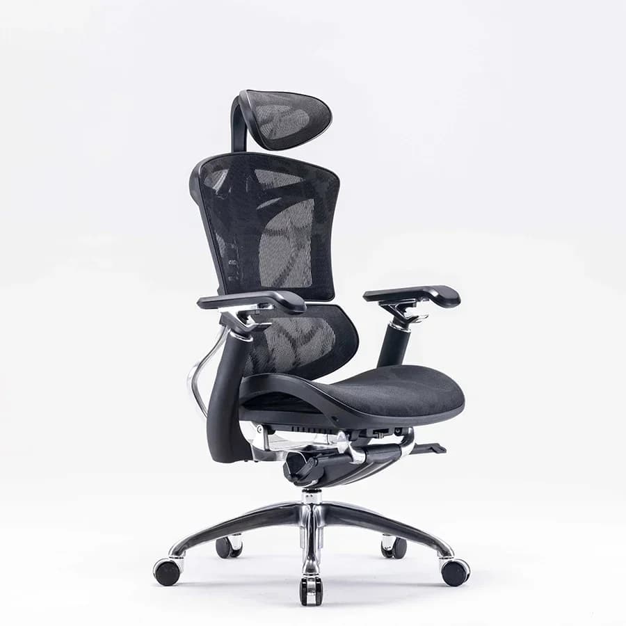 Chaise ergonomique, dossier en maille avec 3 vérins à gaz, chaise de bureau, accoudoirs 3D en alumin