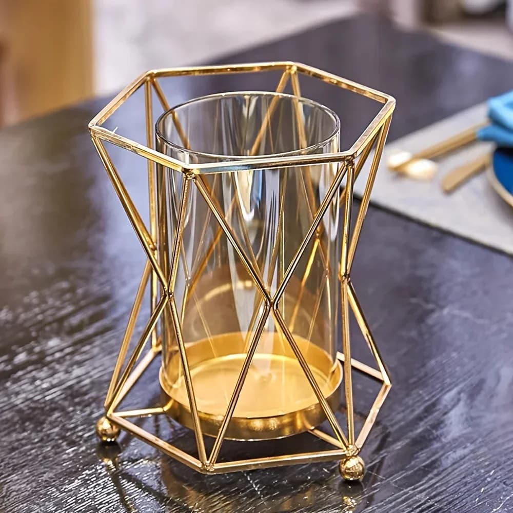 Vase en verre et fer forgé de luxe, centre de Table à manger, Vase à fleurs hydroponique, Vase géomé