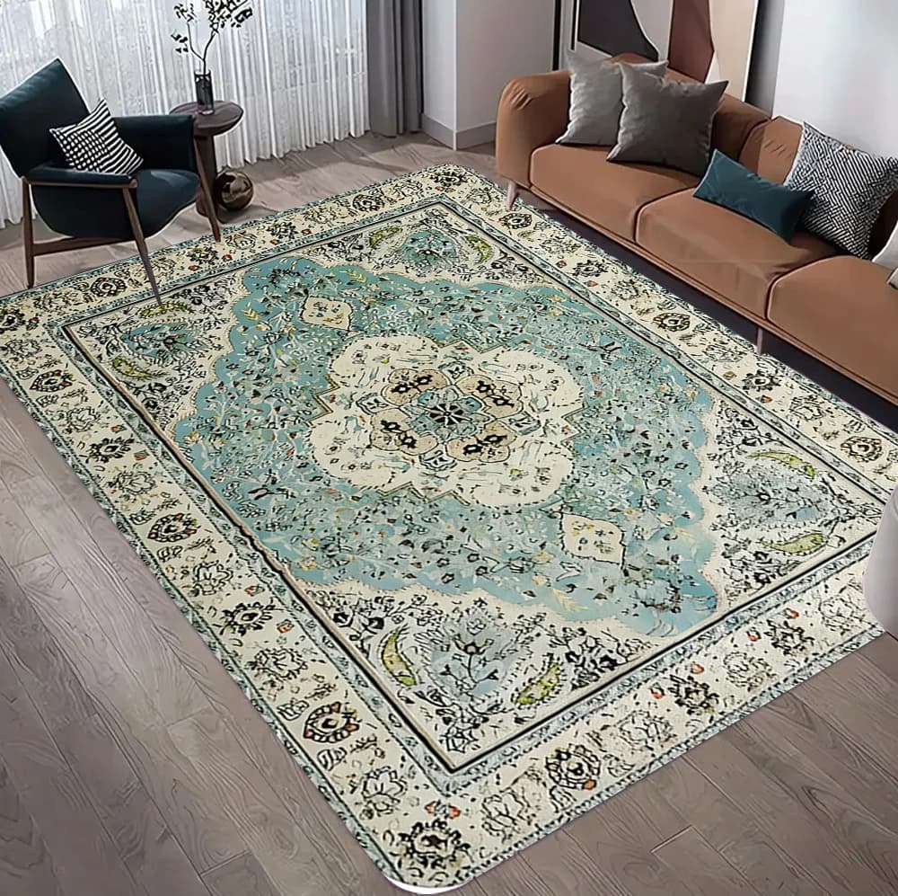 Tapis bohème de couleur élégante, pour salon et chambre à coucher, doux, antidérapant et facile à ne