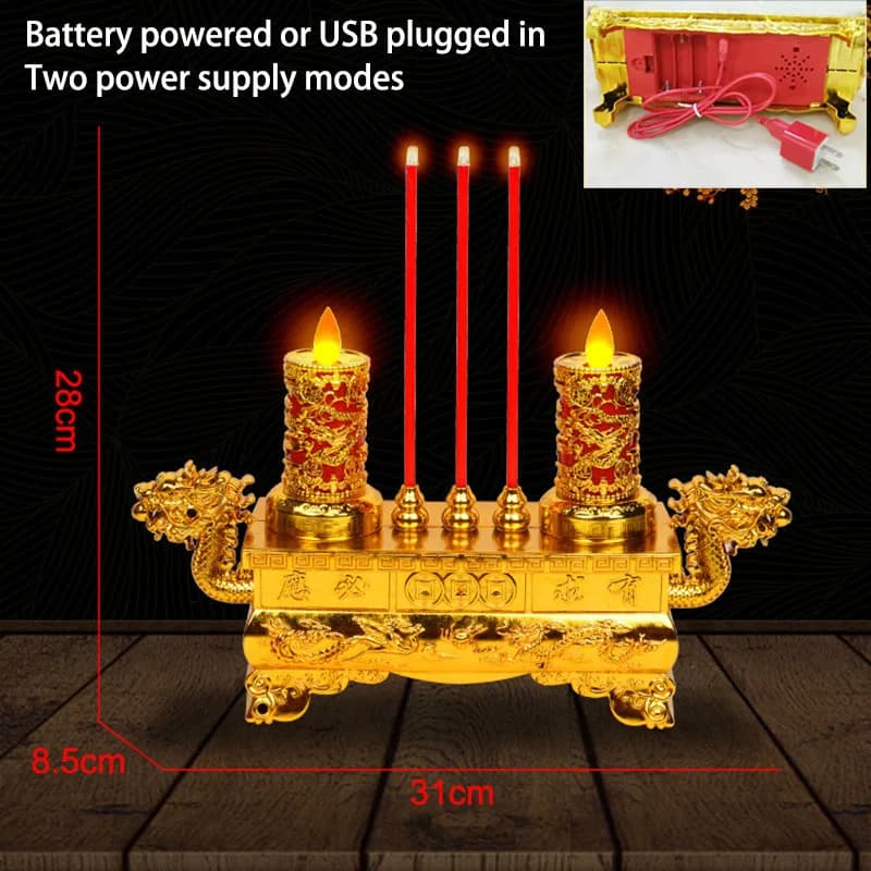 Lampe à bougie LED USB avec flamme vacillante pour le culte du Bouddha, brûleur d'encens électroniqu