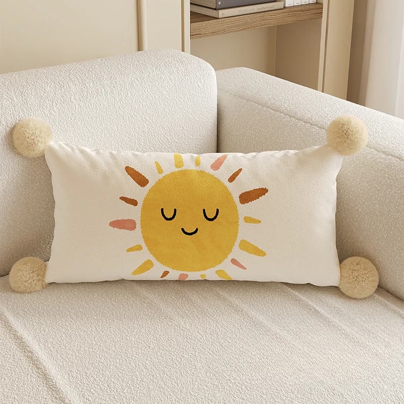 Housse de coussin imprimée dessin animé soleil arc-en-ciel, taie d'oreiller lombaire douce pour cana