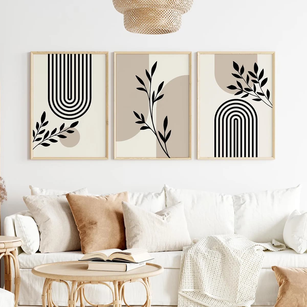 3 affiches botaniques en toile, couleur beige neutre, style bohème, pour chambre à coucher, salon, d