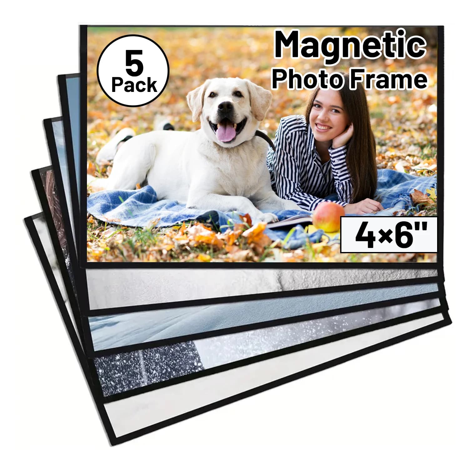 Cadre photo magnétique noir 4x6 pouces, 5/10 feuilles, cadres photo magnétiques réutilisables pour r