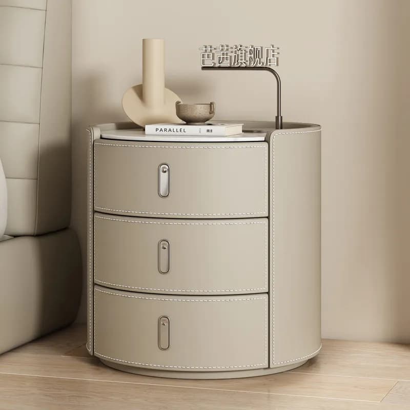 Armoires de chambre en bois de luxe, commodes de chevet rondes minimalistes avec tiroirs, organisate