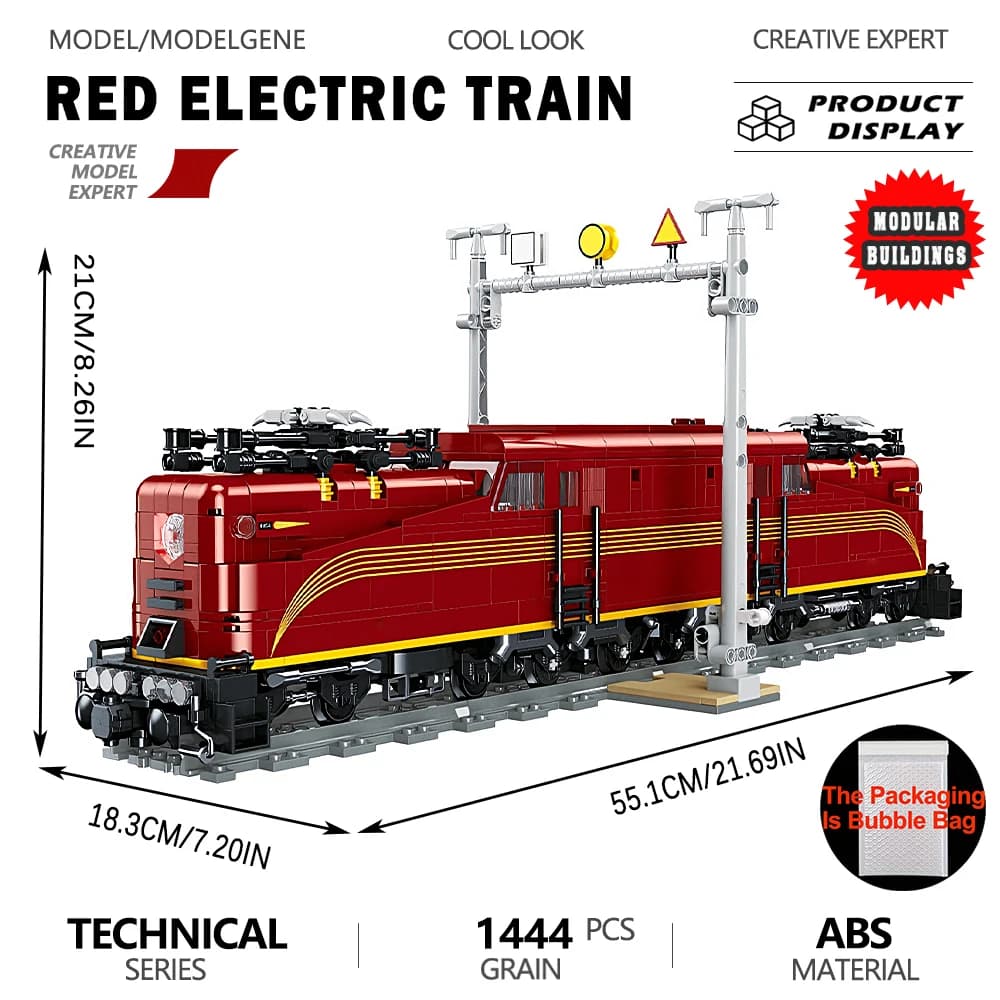 Grand ensemble de blocs de construction de train électrique rétro rouge, modèle de locomotive vintag