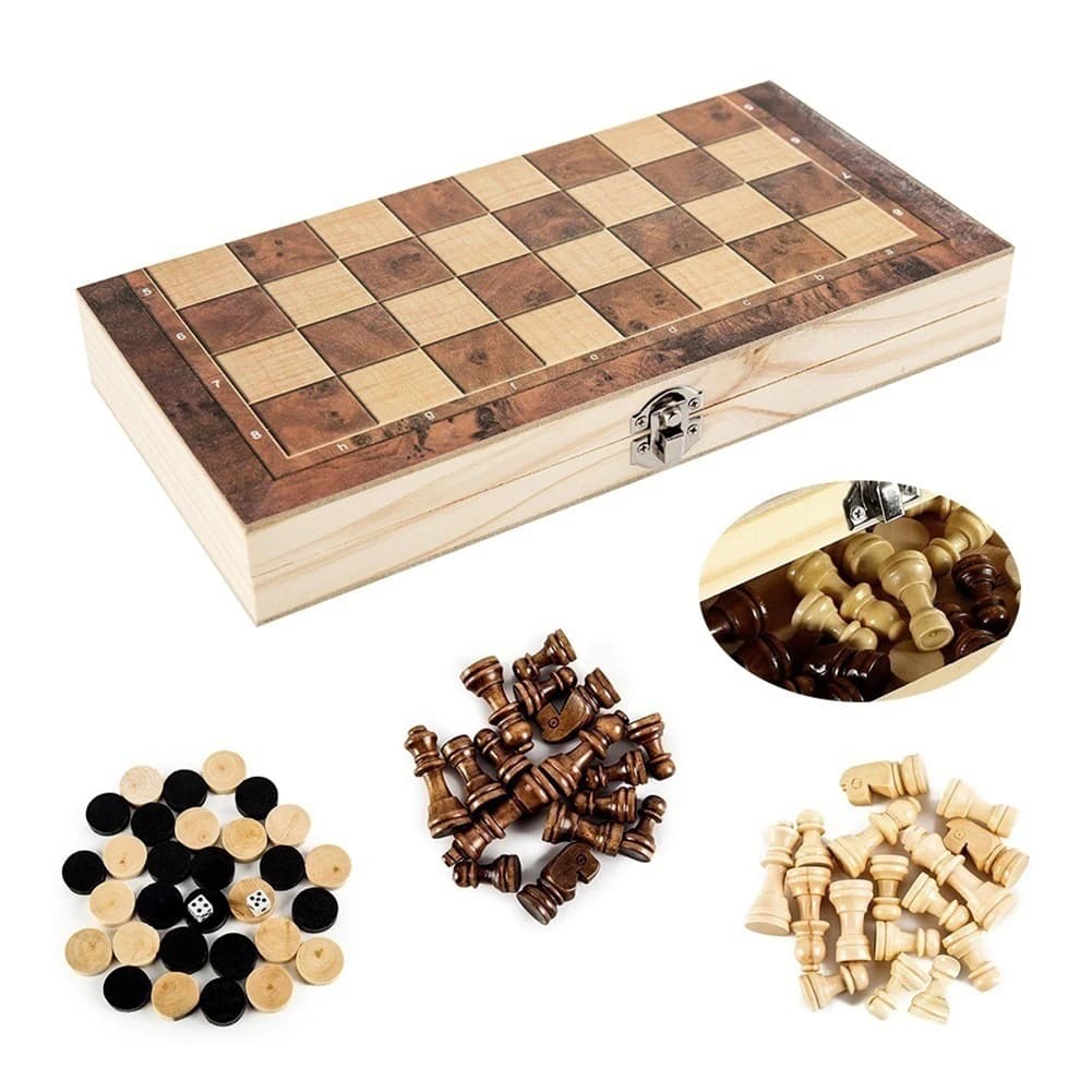 Jeu explorez ecs et de dames en bois, plateau de rangement pliant, exquis, 3 en 1