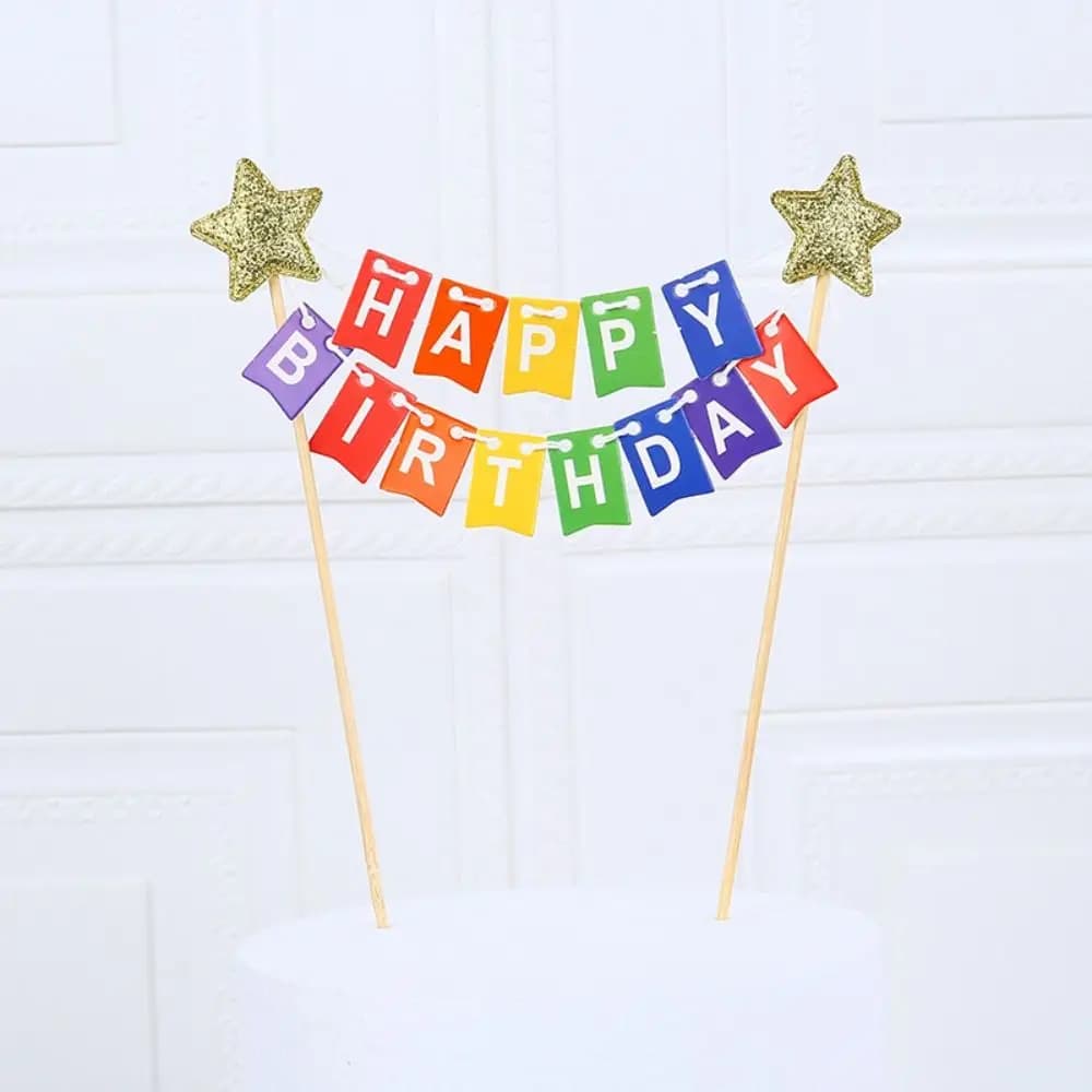 Fanion coloré décoration de gâteau mignon à la main gâteau bannière bricolage étoile joyeux annivers