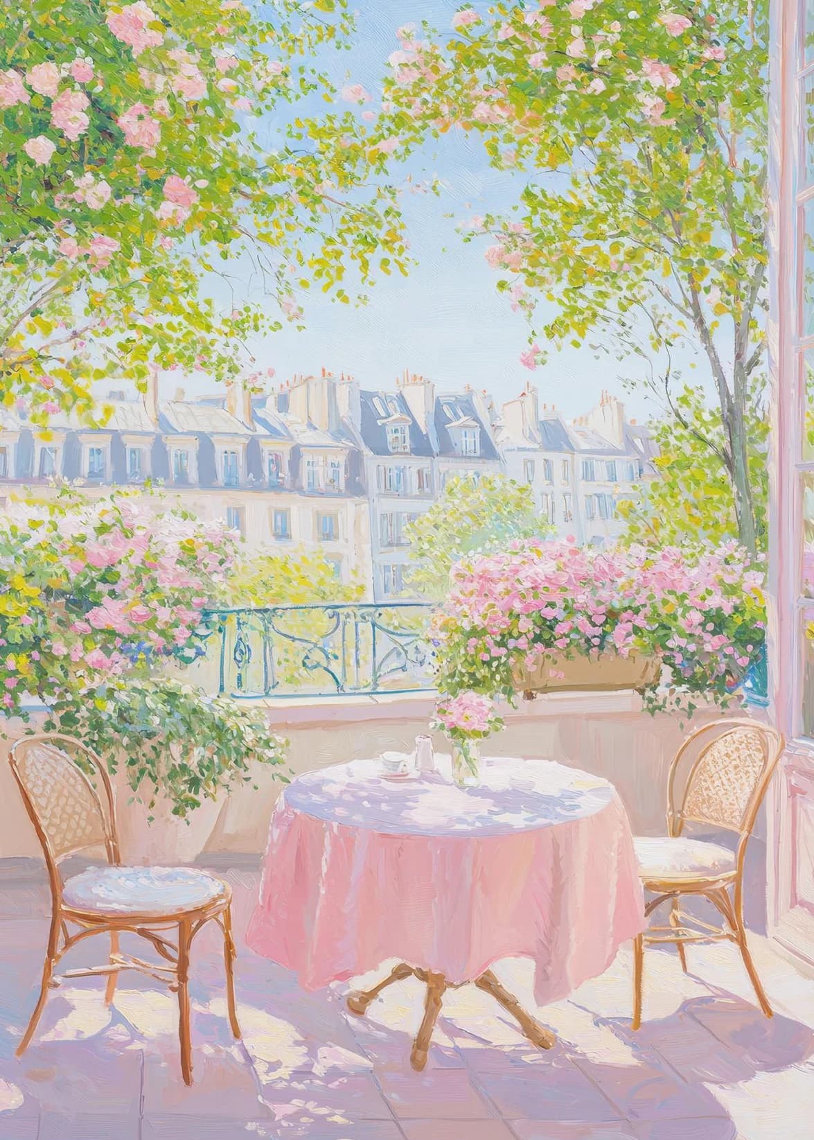 Affiche d'art mural de la tour Eiffel de printemps rose, champ de fleurs sauvages, peinture sur toil