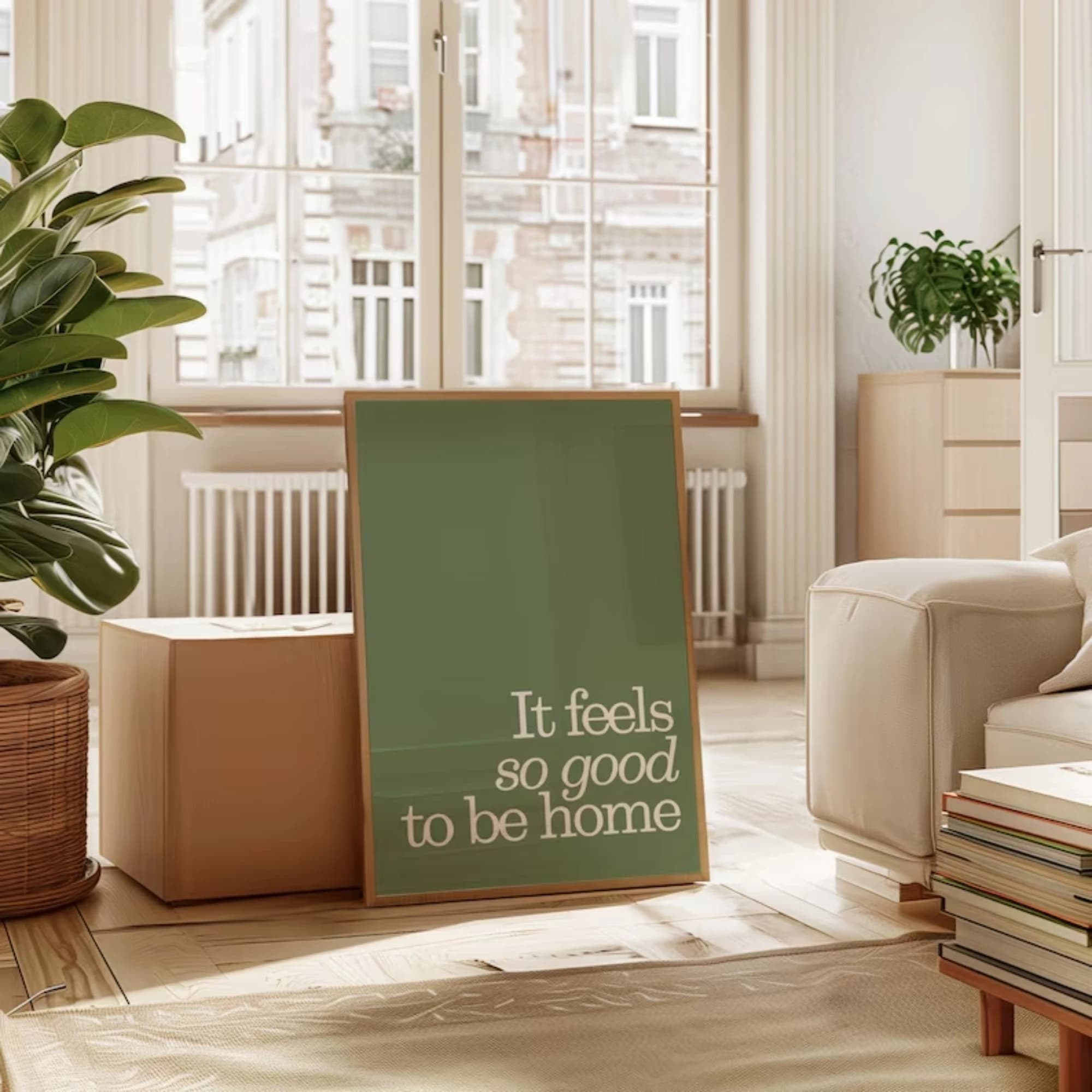 Citation « Il fait si bon d'être à la maison », impression d'art mural vert sauge, peinture sur toil