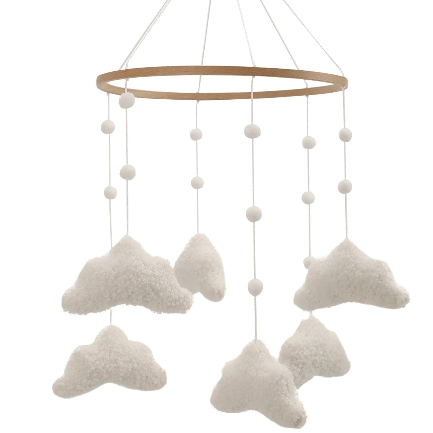 Boucle Clouds bébé mobile Netural Nursery mobile Clouds pom pom boules mobile
