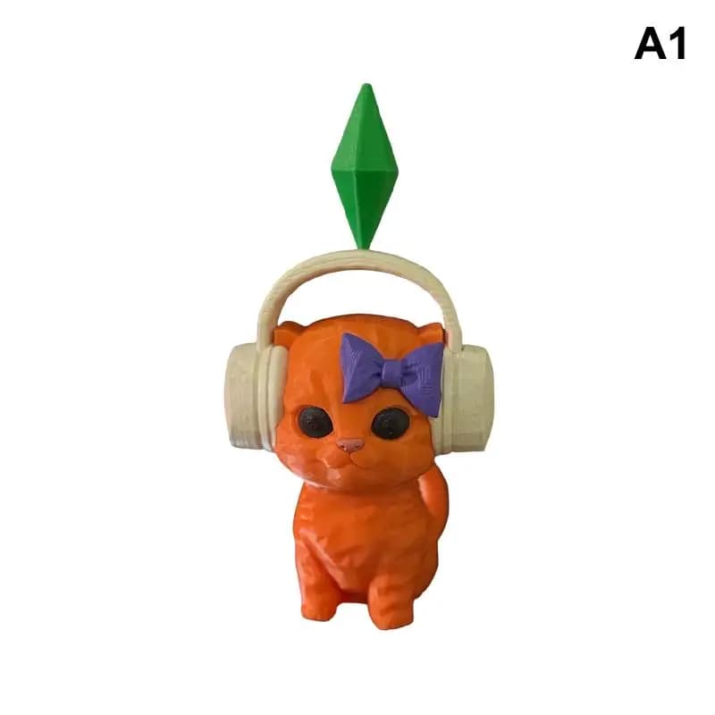 Statuette de chat mignon avec écouteurs, figurine de chat dansant imprimée en 3D, décoration moderne