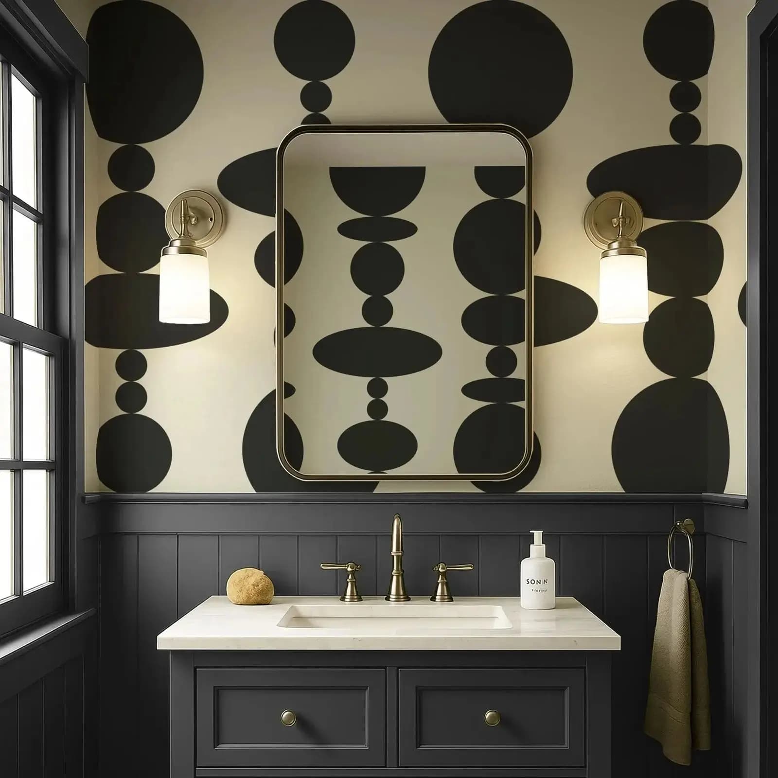 Papier peint à décoller et à coller de forme ronde abstraite en noir et blanc, autocollant mural aut