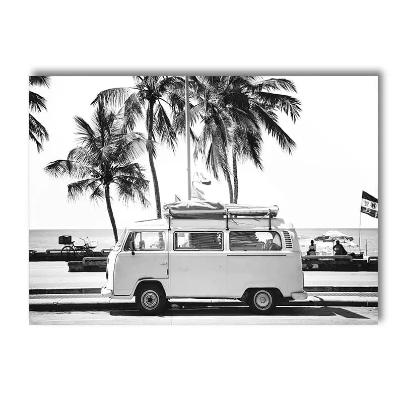 Toile d'Art Mural de Paysage de Plage en Noir et Blanc, Peinture de Palmiers, Affiches et Imprimés N