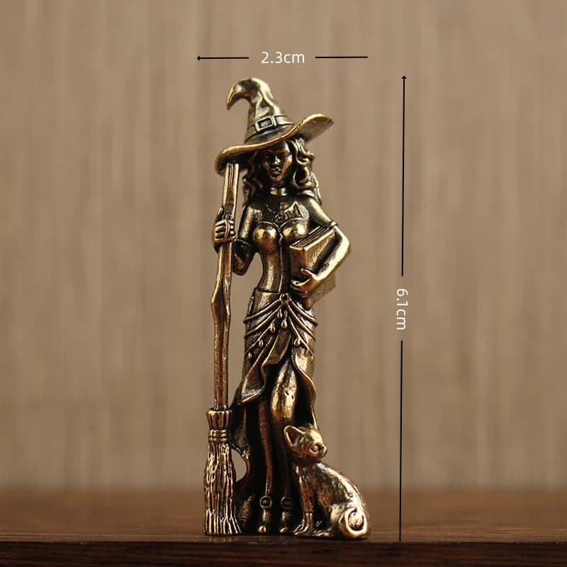 Figurine de sorcière avec balai et lune, idéale pour la décoration de la maison et du bureau, orneme
