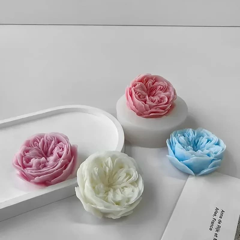 Moule à bougie en silicone fleur de rose fait à la main, ornement en plâtre d'avertissement de soja 
