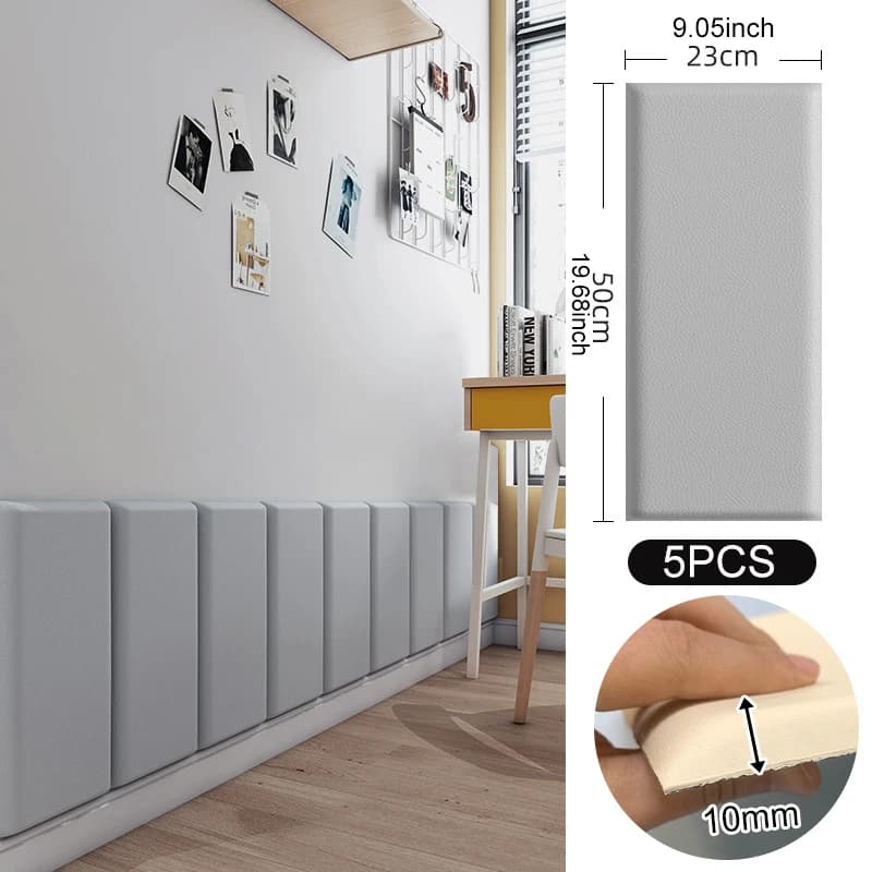 Lot de 5 panneaux muraux 3D souples, sécurisés, anti-collision, auto-adhésifs en cuir, rectangulaire