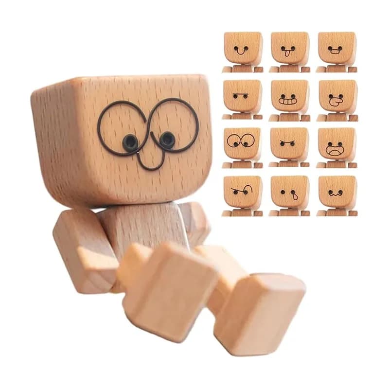 Figurine d'homme en bois secouant, décoration de voiture, petits ornements, Robot oscillant des jamb