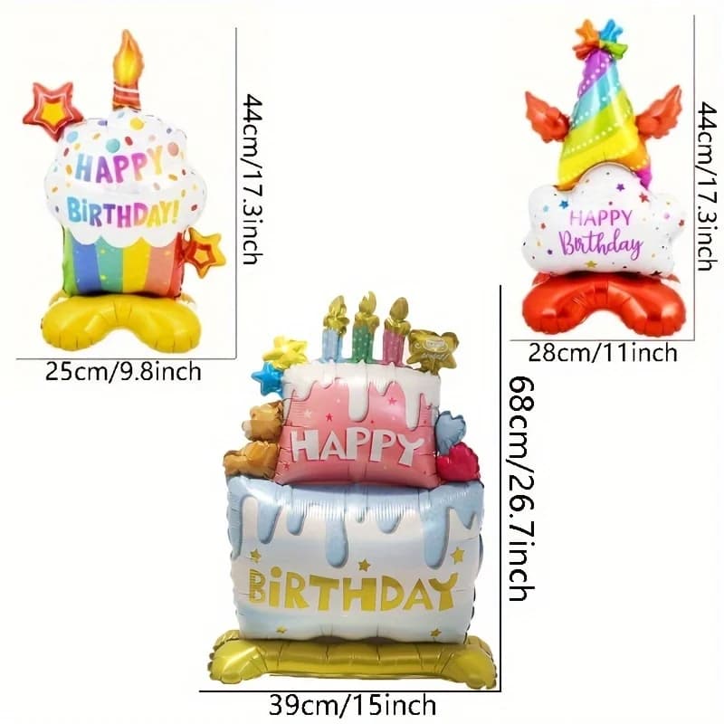 3 ballons colorés en forme de gâteau pour décorations de fête d'anniversaire intérieure/extérieure b