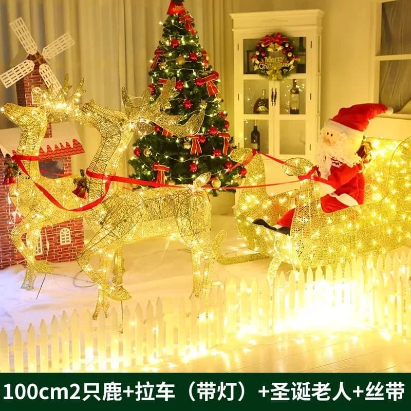 Décoration de noël, grande voiture de traction de cerf, voiture de traîneau en fer forgé d'élan, gra