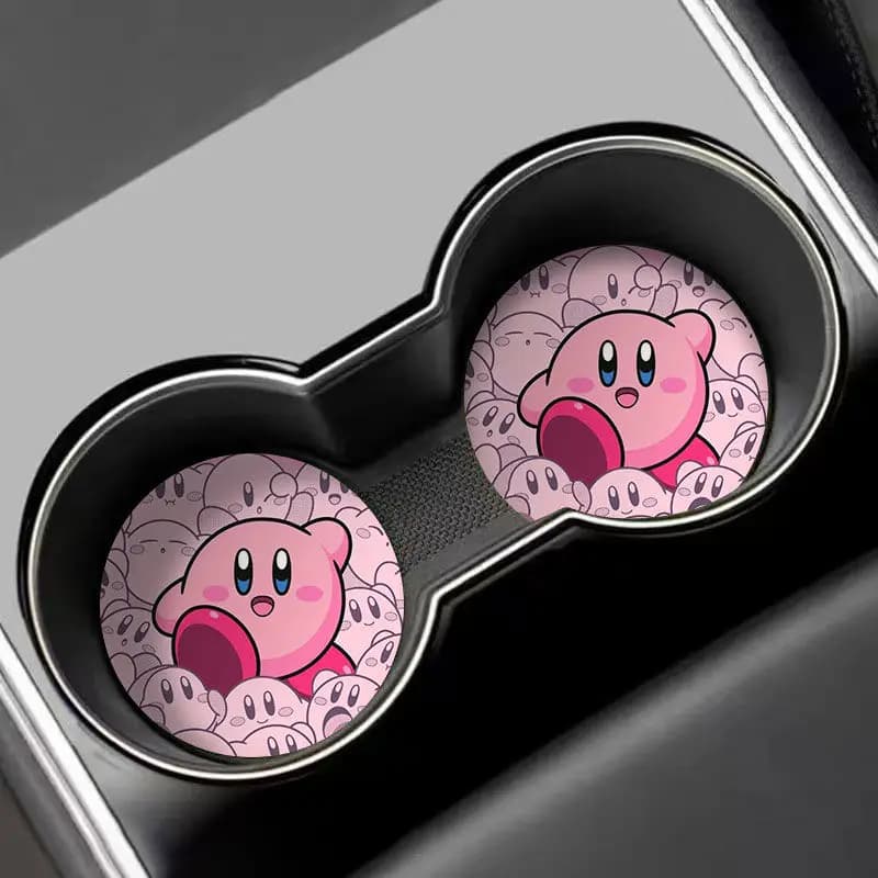 Sous-verre de voiture Kawaii Kirby, tapis de rangement pour porte-gobelet, motif dessin animé mignon